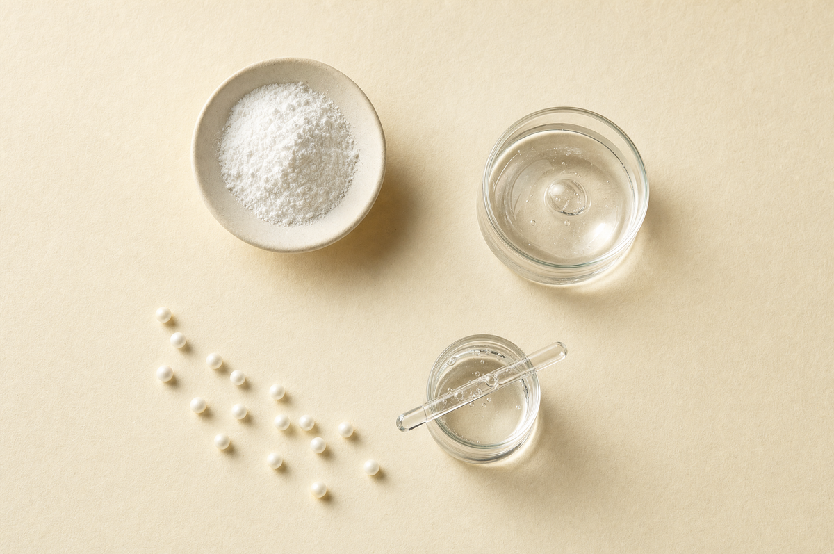 Skincare actives flat-lay