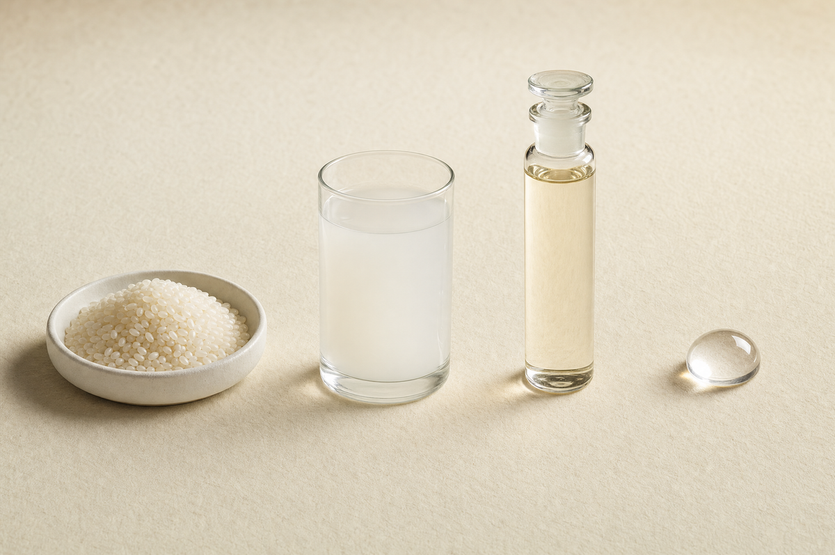 From rice to essence: rice, rice water, extract, finished drop