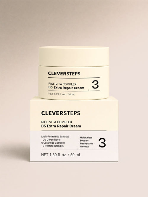 B5 Extra Repair Cream jar resting on its carton